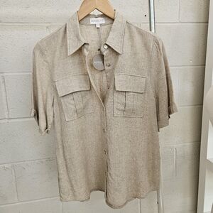 Linen blend camp shirt